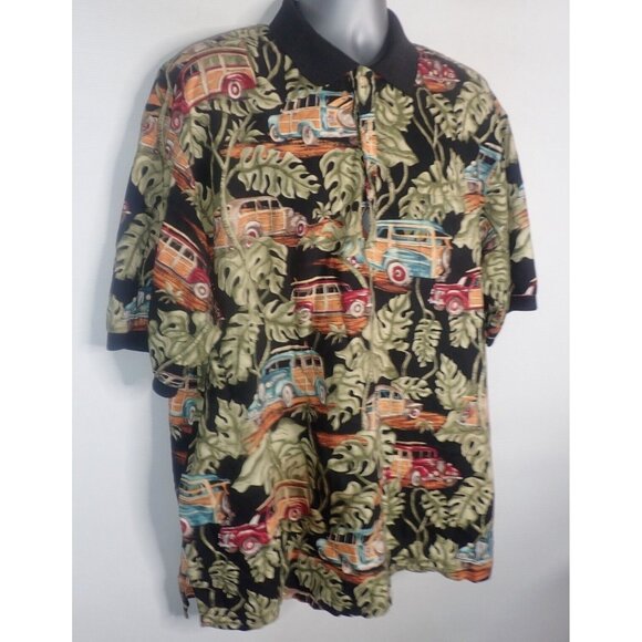 Kalaheo Hawaiian Shirt Mens 2XL Polo 1/4 Button Woody Surf Beach USA Palmtree - Picture 3 of 7